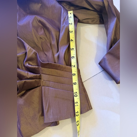 JS Collection  layered Sleeve with cuff Jacket Blazer Brown Satin retro size 10 - Picture 7 of 16